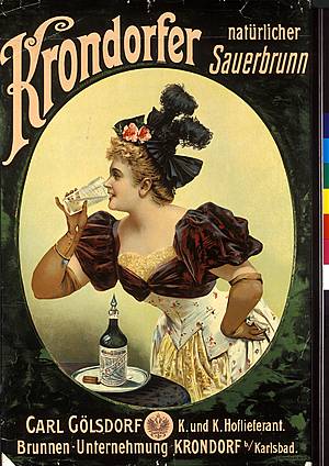 Stylová byla i propagace v dobách nkdy mezi rokem 1876 a válenými lety dvacátého století, bhem kterých se pvodní pramen vody Krondorf ztratil.